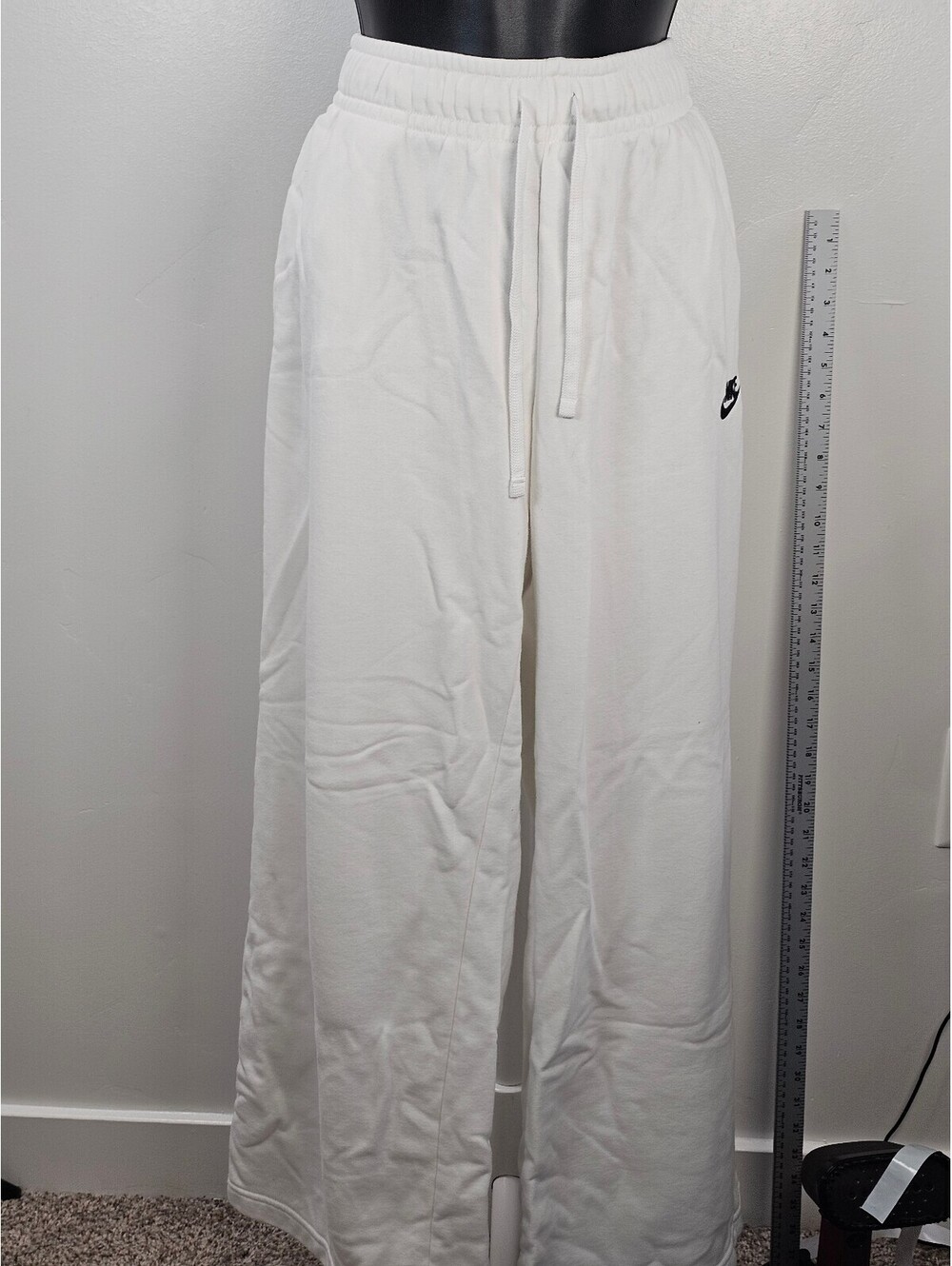 Nike White Wide Leg Sweatpants with Drawstring Waist